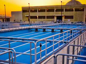 Exterior view of a wastewater treatment plant